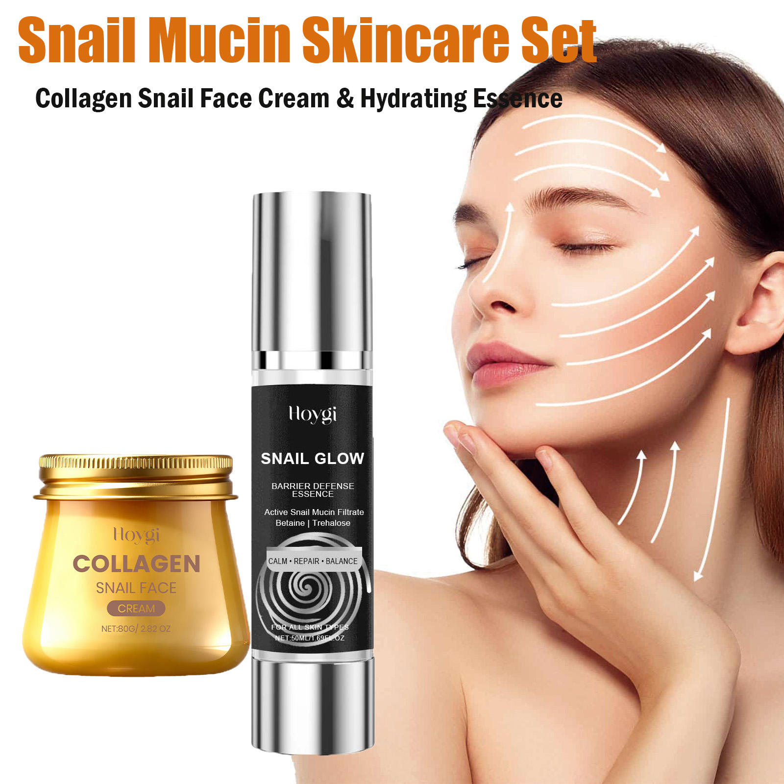 Snail Mucin Essence - ชุดผลิตภัณฑ์บำรุงผิวด้วยเมือกหอยทาก คอลลาเจน ครีมบำรุงผิวหน้า & เอสเซนส์เติมความชุ่มชื้น กระชับรูขุมขน